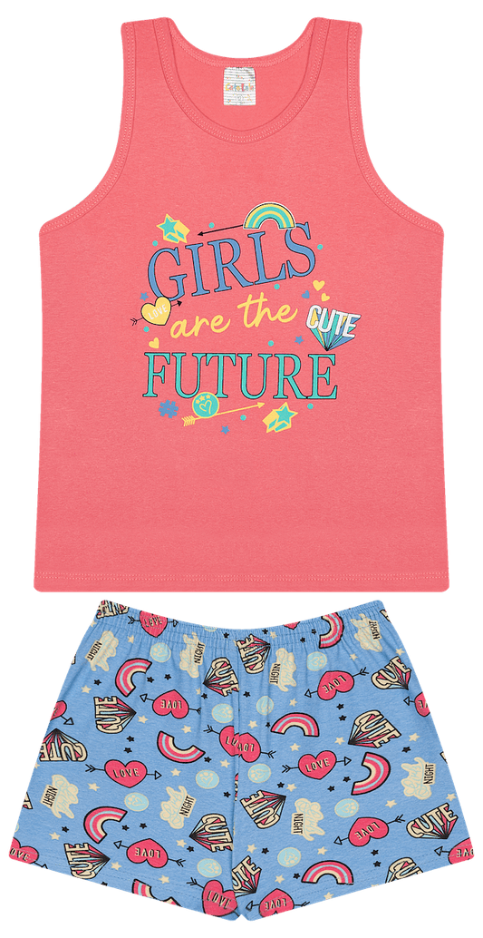 Conjunto Verão Feminino 2 Peças Regata + Bermuda em Cotton - do 10 ao 14