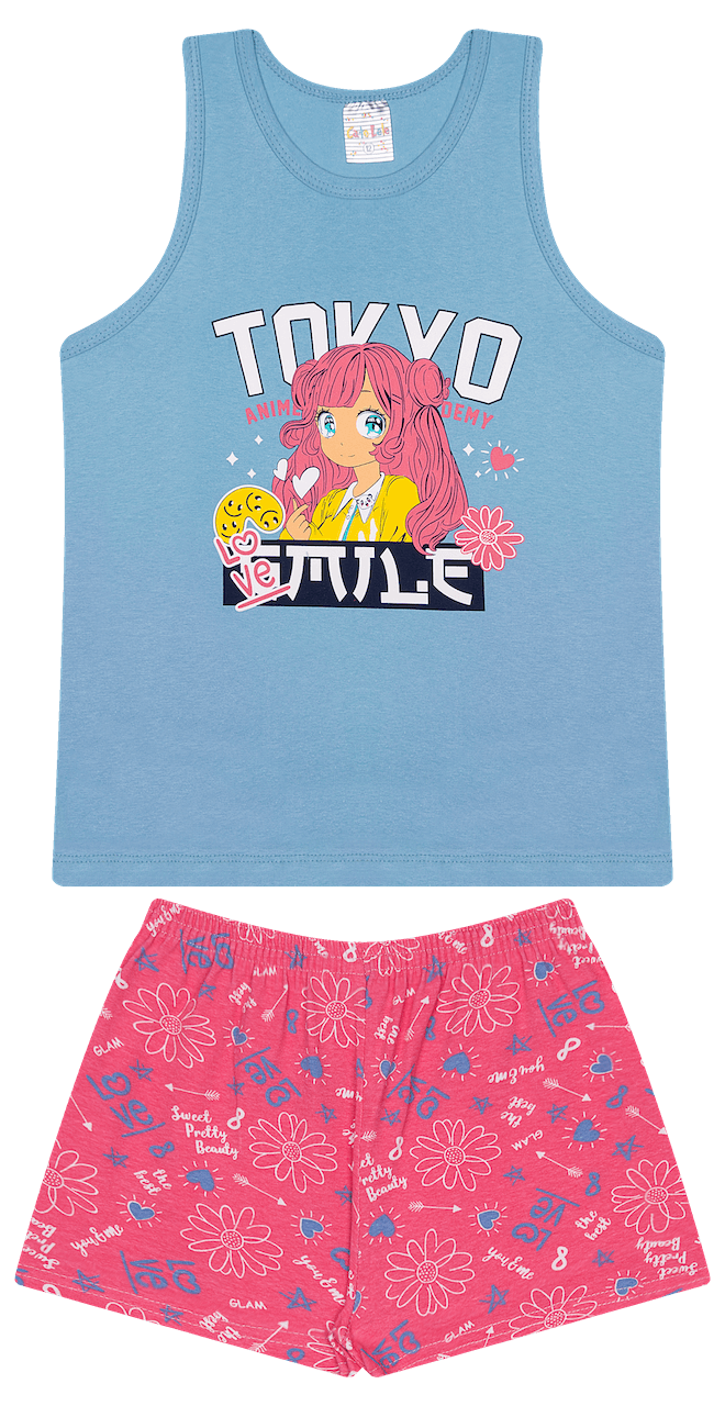 Conjunto Verão Feminino 2 Peças Regata + Bermuda em Cotton - do 10 ao 14