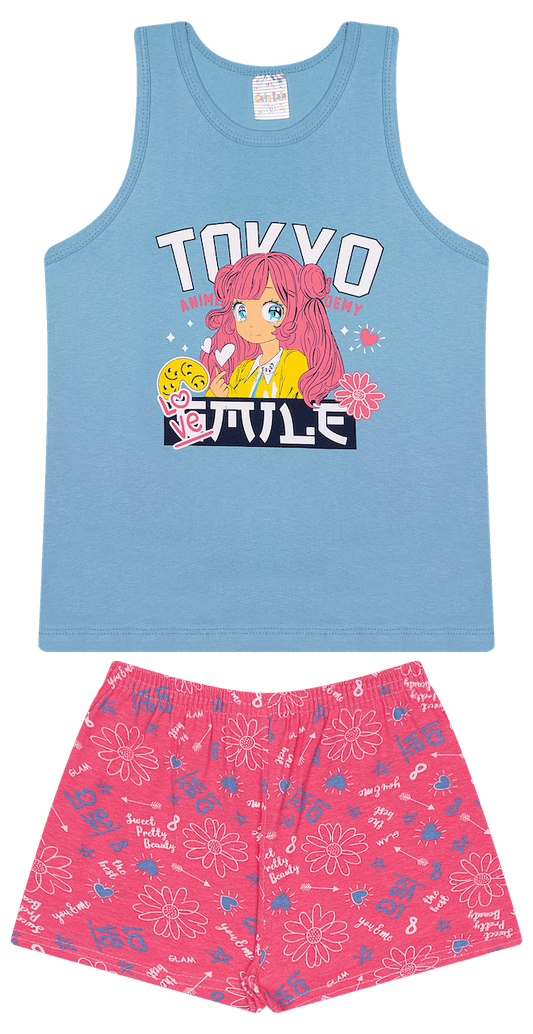 Conjunto Verão Feminino 2 Peças Regata + Bermuda em Cotton - do 10 ao 14