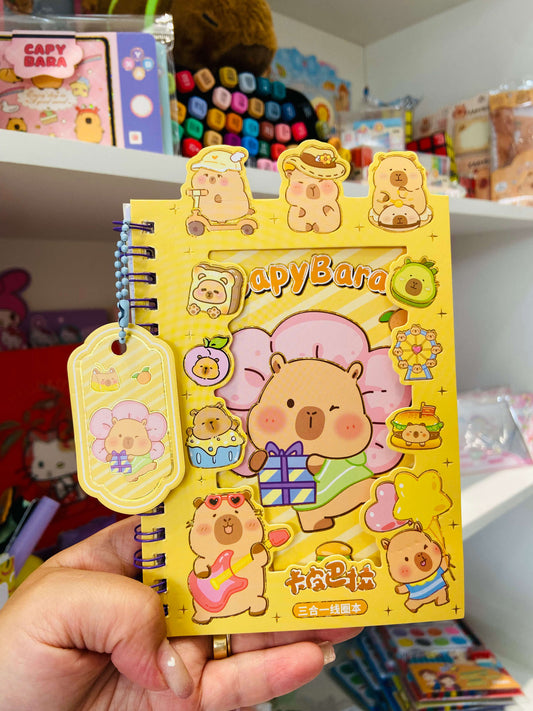 Bloco de anotações com pingente + adesivos Capivara