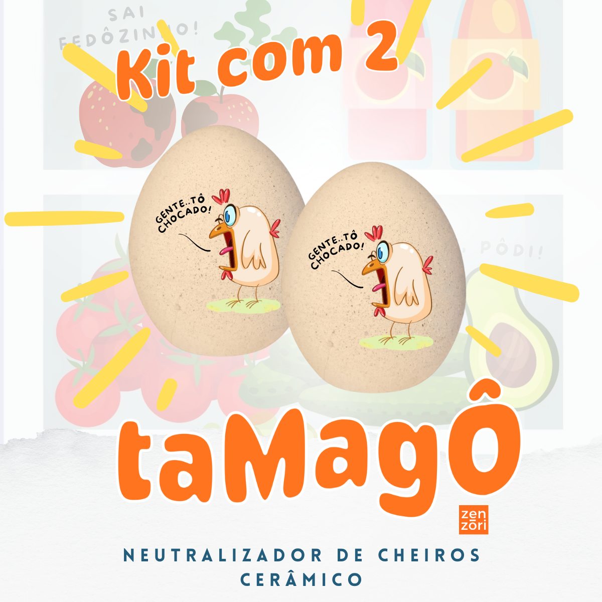 Tamagô, o Ovo Neutralizador Mineral de Ceramica com Feldspato Tira Cheiro, Desodorizador, Tira Odor
