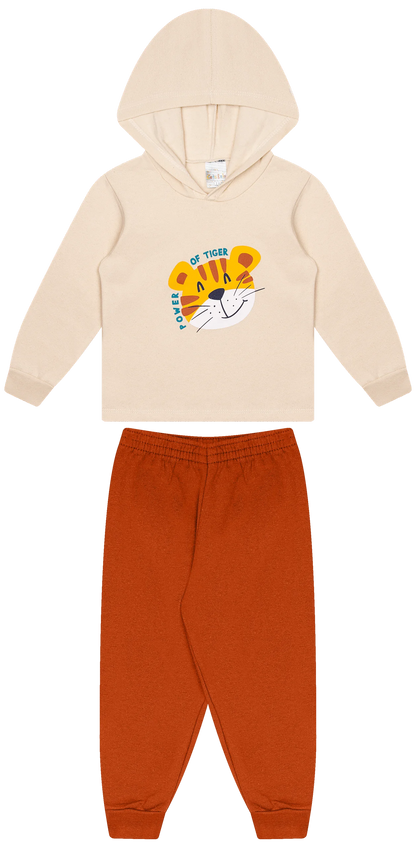 Conjunto Infantil Masculino 2 peças Moletom - Com capuz - Meia Estação - Tamanho 1 ao 3