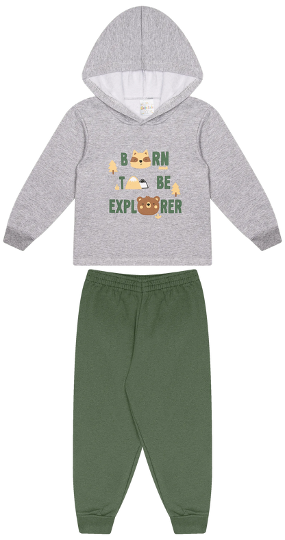 Conjunto Infantil Masculino 2 peças Moletom - Com capuz - Meia Estação - Tamanho 1 ao 3