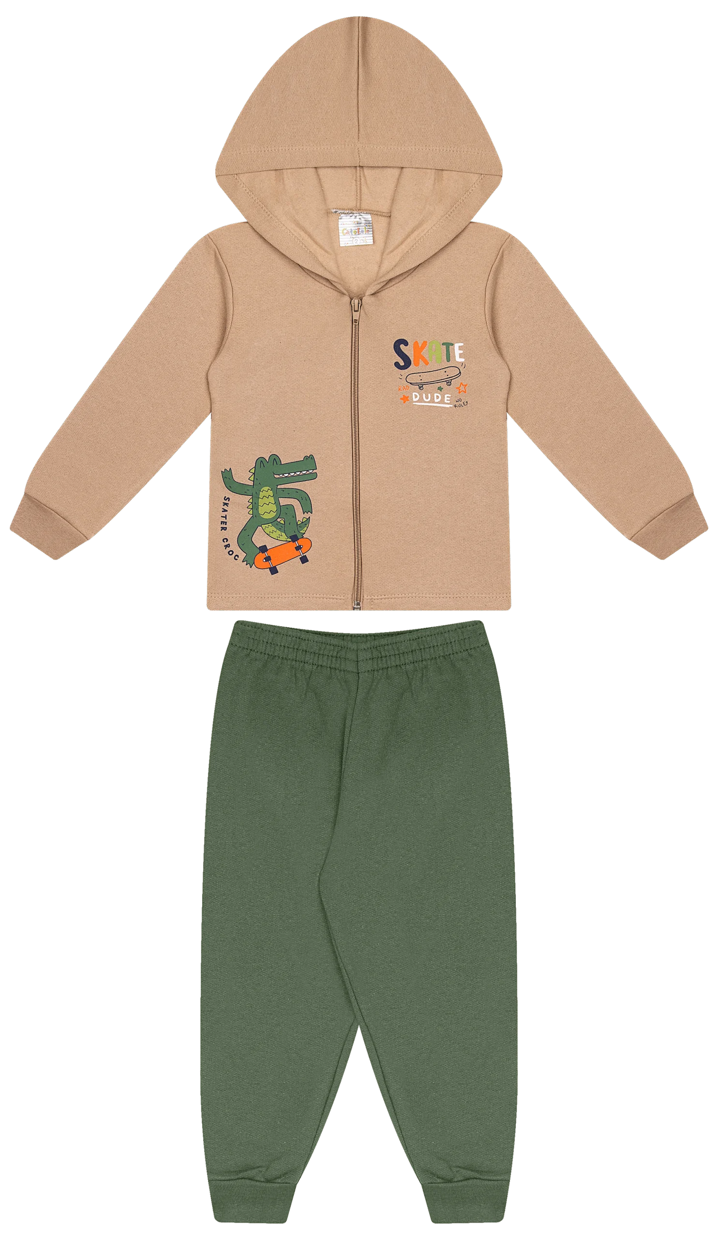 Conjunto Infantil Masculino 2 peças Moletom - Jaqueta com capuz - Meia Estação - Tamanho 1 ao 3