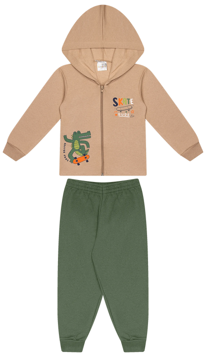 Conjunto Infantil Masculino 2 peças Moletom - Jaqueta com capuz - Meia Estação - Tamanho 1 ao 3