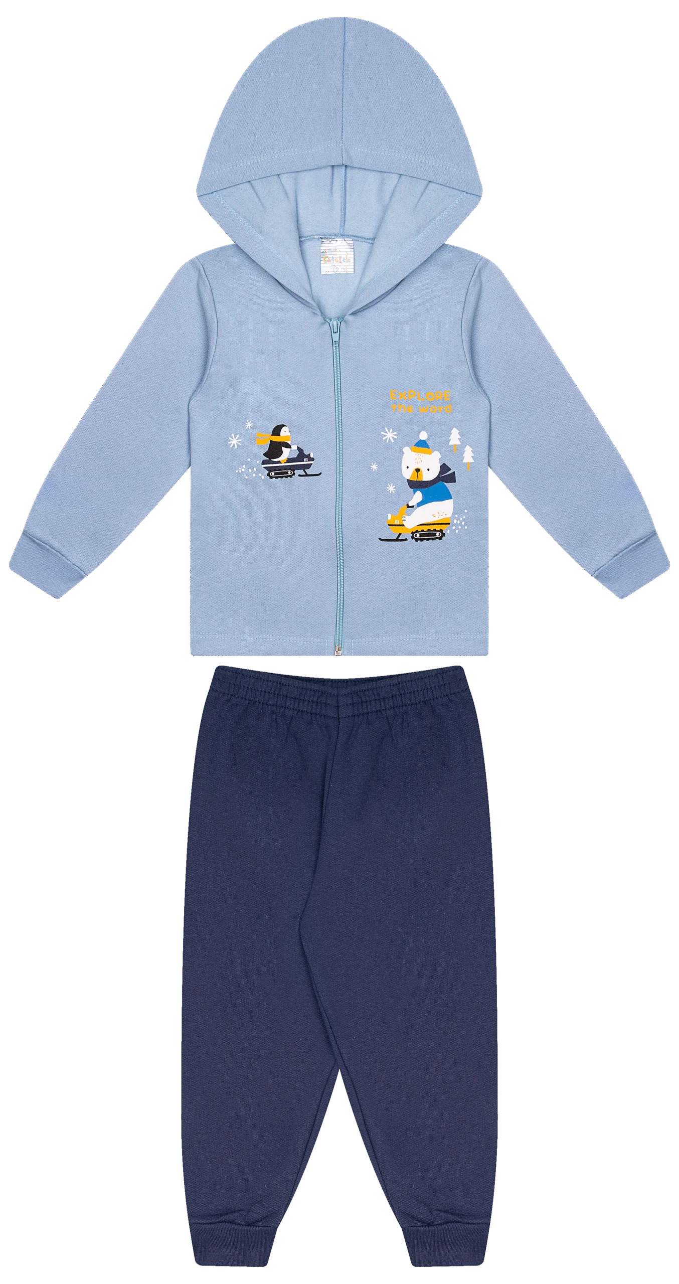 Conjunto Infantil Masculino 2 peças Moletom - Jaqueta com capuz - Meia Estação - Tamanho 1 ao 3