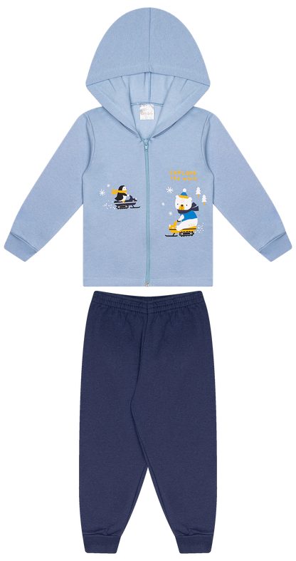 Conjunto Infantil Masculino 2 peças Moletom - Jaqueta com capuz - Meia Estação - Tamanho 1 ao 3