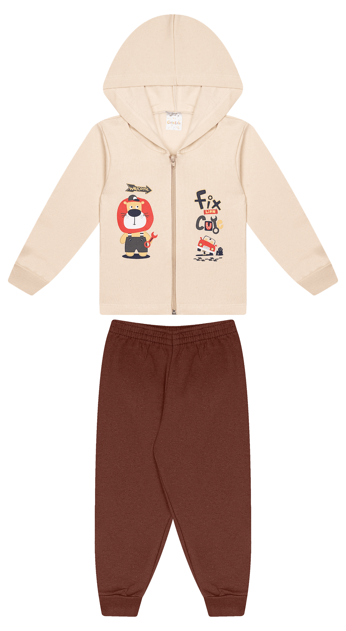 Conjunto Infantil Masculino 2 peças Moletom - Jaqueta com capuz - Meia Estação - Tamanho 1 ao 3