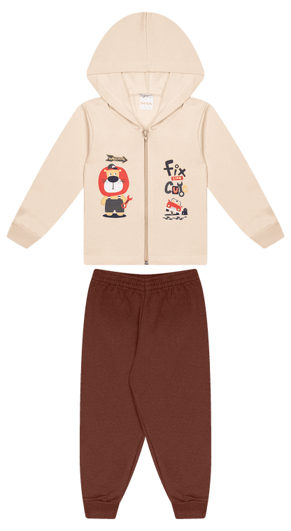 Conjunto Infantil Masculino 2 peças Moletom - Jaqueta com capuz - Meia Estação - Tamanho 1 ao 3