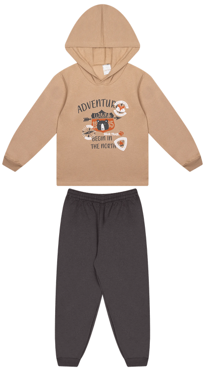 Conjunto Infantil Masculino 2 peças Moletom com capuz- Meia Estação - Tamanho 4, 6 e 8