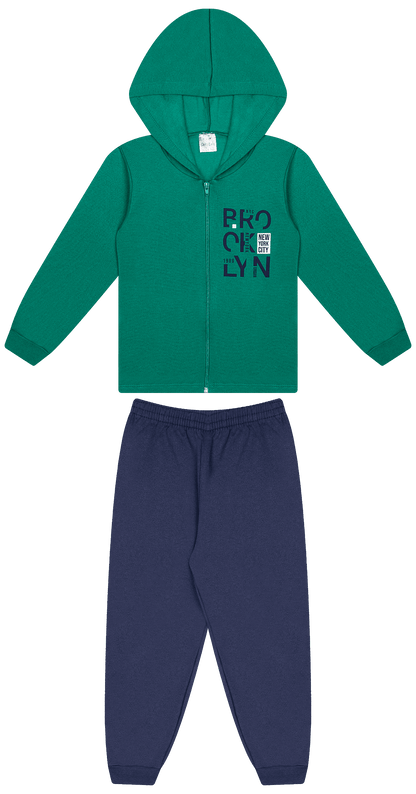Conjunto Infantil Masculino 2 peças Moletom - Jaqueta com capuz - Meia Estação - Tamanho 4,6 e 8