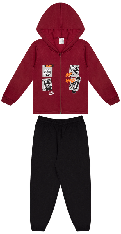 Conjunto Infantil Masculino 2 peças Moletom - Jaqueta com capuz - Meia Estação - Tamanho 4,6 e 8