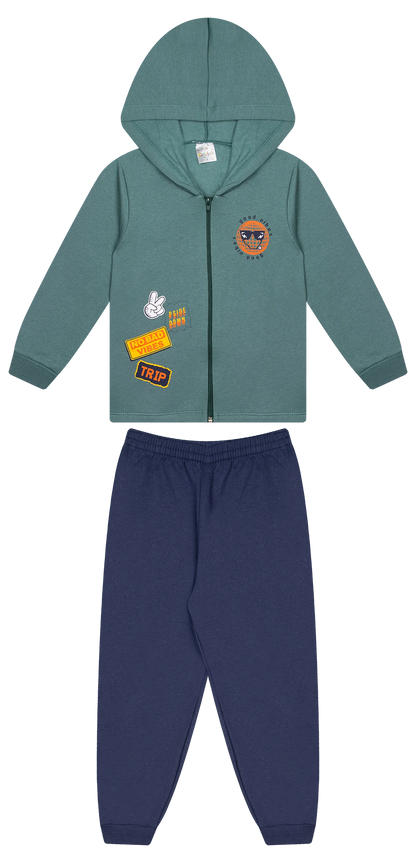 Conjunto Infantil Masculino 2 peças Moletom - Jaqueta com capuz - Meia Estação - Tamanho 4,6 e 8