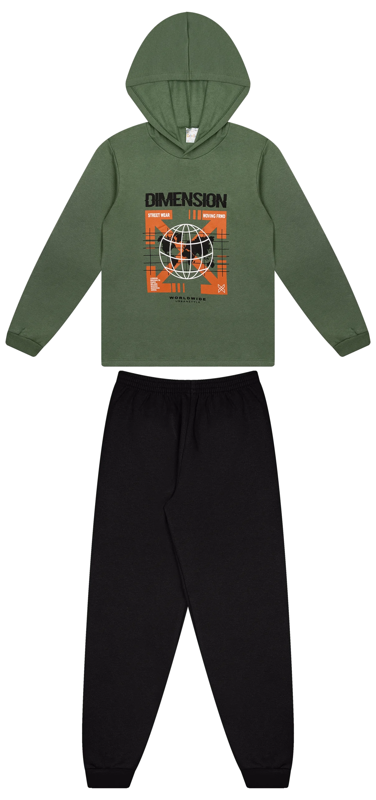 Conjunto Infantil Masculino 2 peças Moletom - Com capuz - Meia Estação - Tamanho 10,12 e 14
