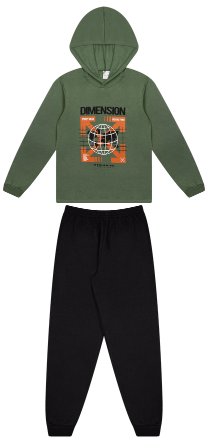 Conjunto Infantil Masculino 2 peças Moletom - Com capuz - Meia Estação - Tamanho 10,12 e 14