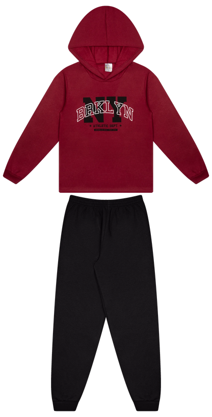 Conjunto Infantil Masculino 2 peças Moletom - Com capuz - Meia Estação - Tamanho 10,12 e 14