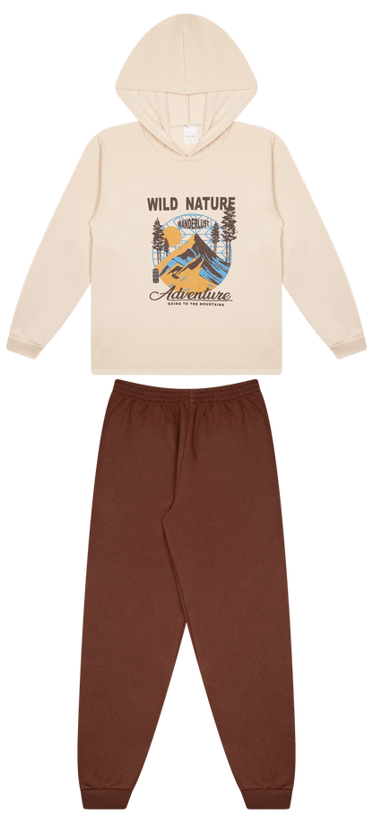 Conjunto Infantil Masculino 2 peças Moletom - Com capuz - Meia Estação - Tamanho 10,12 e 14