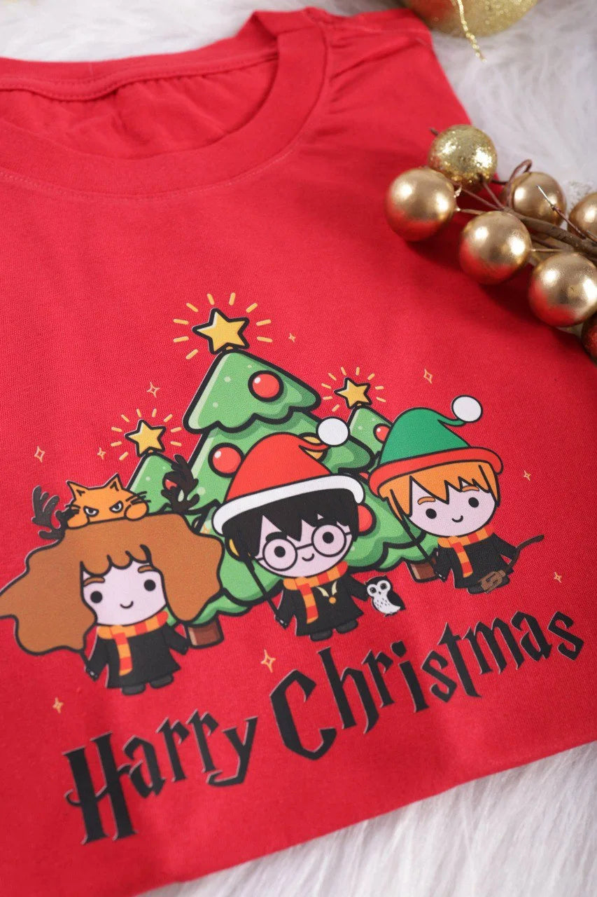 Camiseta Juvenil Harry Potter Merry Christmas - Vermelho - Festividades - Tamanho P, M e G