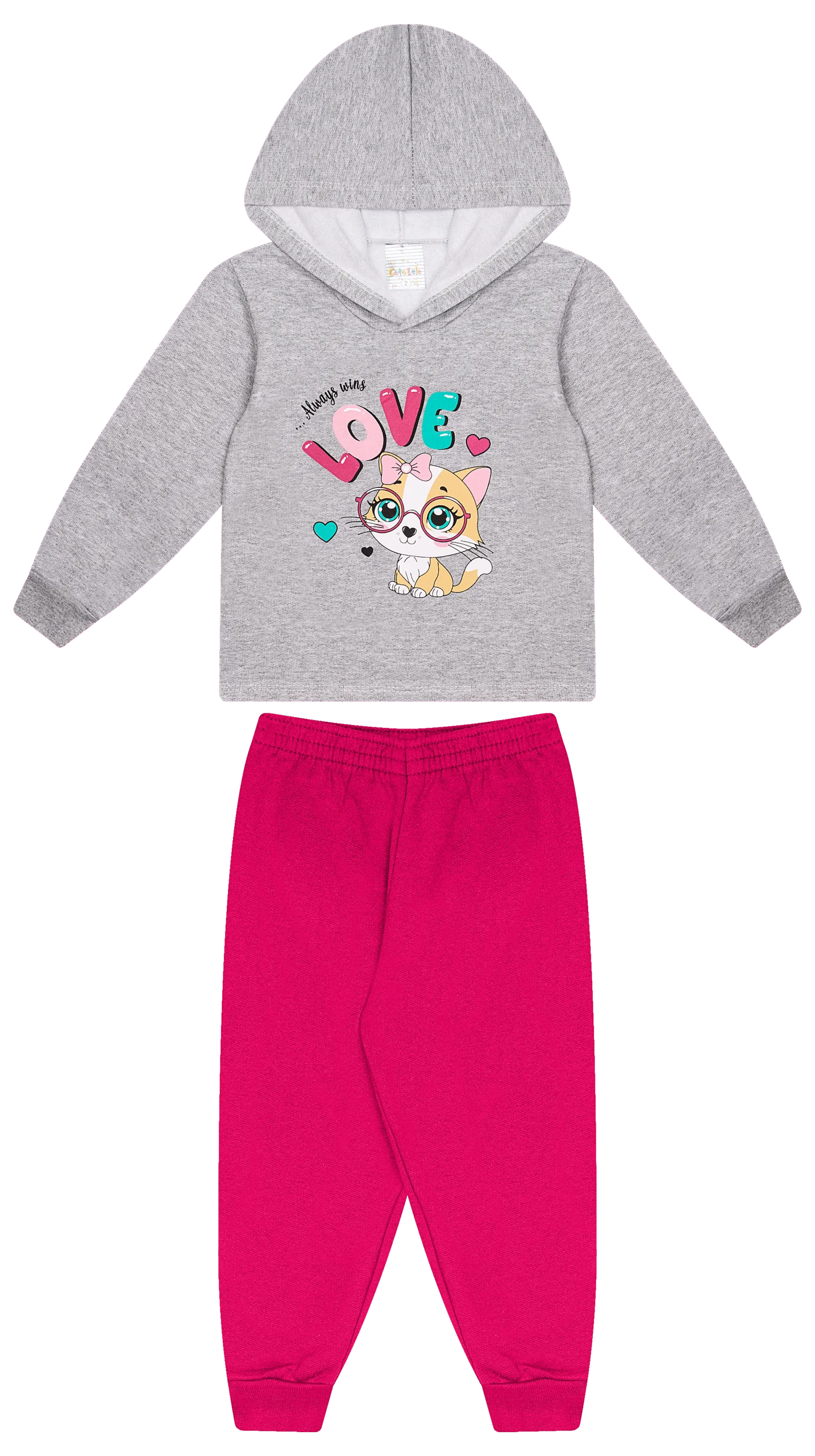 Conjunto Infantil Feminino 2 peças Moletom - Com capuz - Meia Estação - Tamanho 1 ao 3