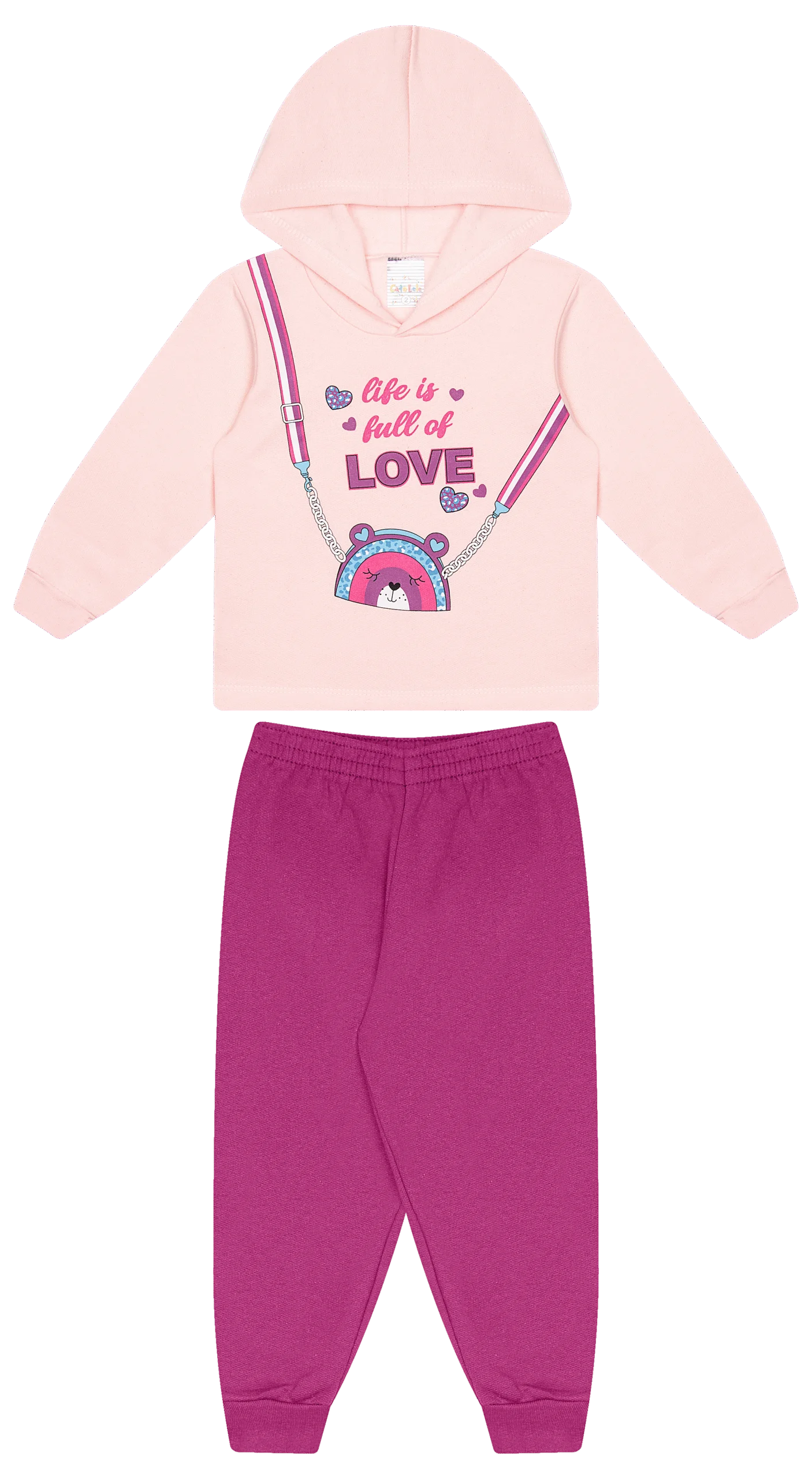 Conjunto Infantil Feminino 2 peças Moletom - Com capuz - Meia Estação - Tamanho 1 ao 3