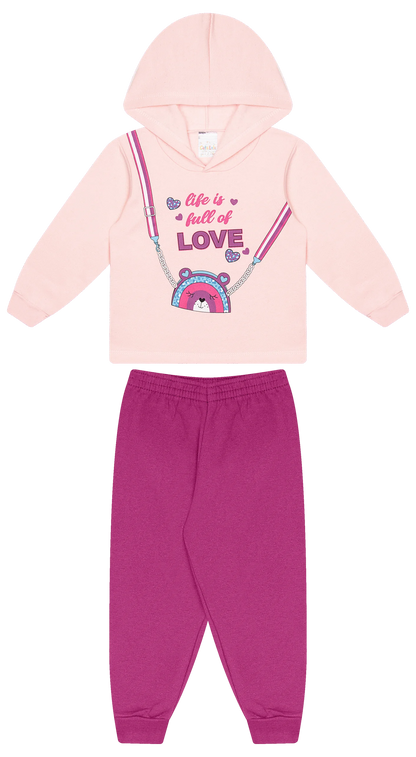 Conjunto Infantil Feminino 2 peças Moletom - Com capuz - Meia Estação - Tamanho 1 ao 3