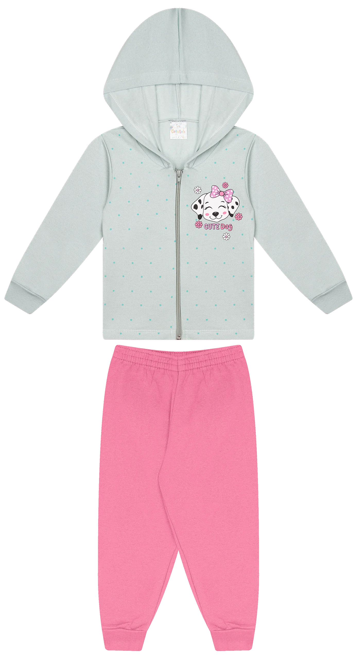 Conjunto Infantil Femino 2 peças Moletom - Jaqueta com capuz - Meia Estação - Tamanho 1 ao 3