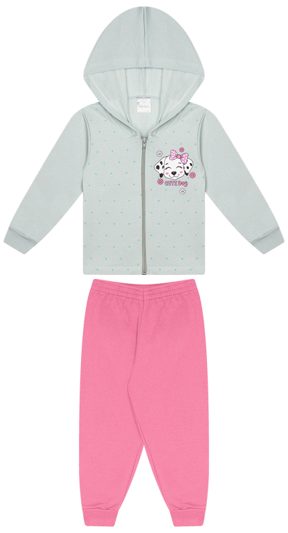 Conjunto Infantil Femino 2 peças Moletom - Jaqueta com capuz - Meia Estação - Tamanho 1 ao 3