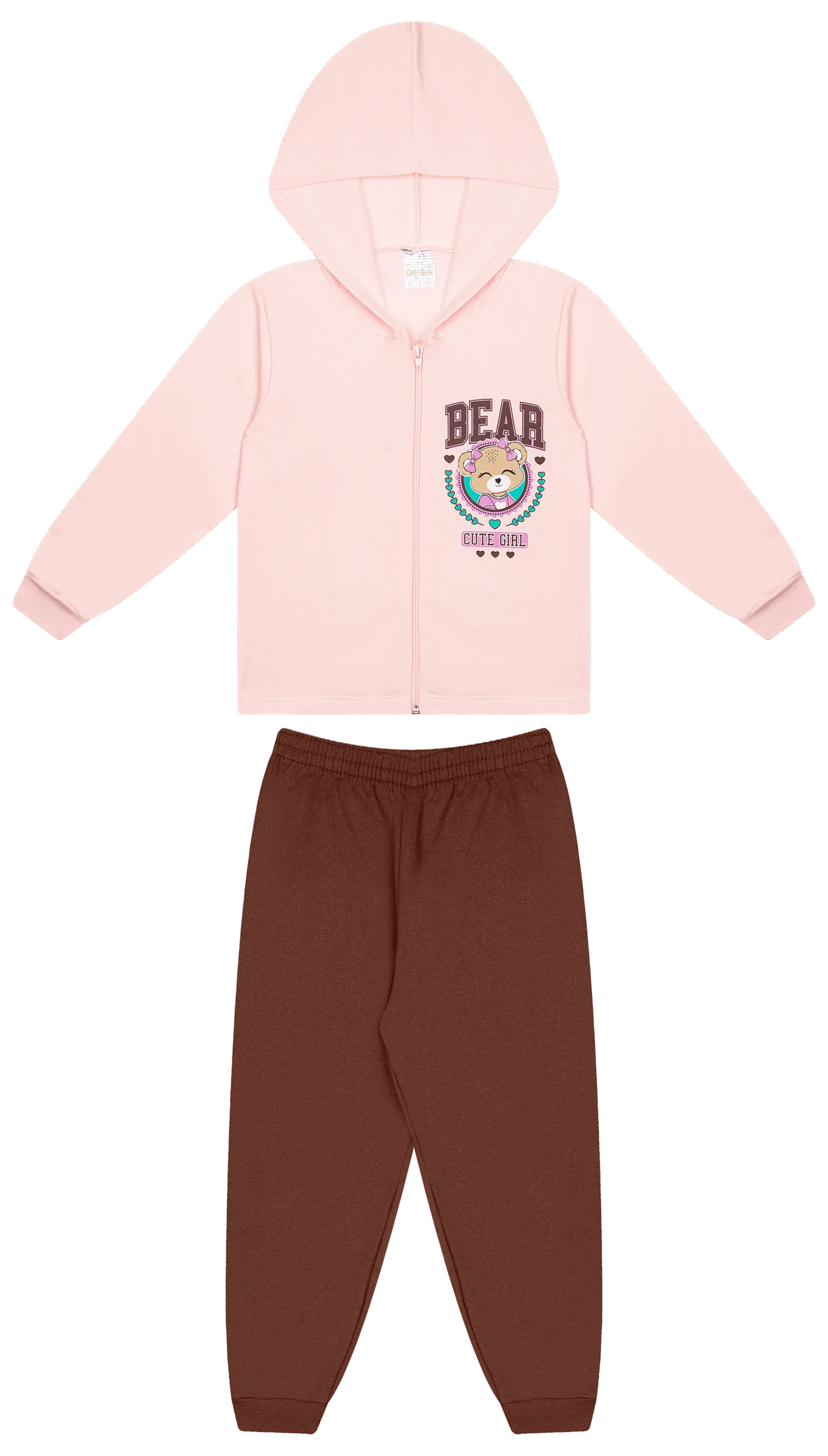 Conjunto Infantil Feminino 2 peças Moletom - Jaqueta com capuz - Meia Estação - Tamanho 4,6 e 8
