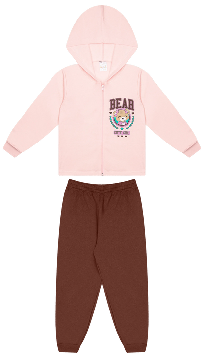 Conjunto Infantil Feminino 2 peças Moletom - Jaqueta com capuz - Meia Estação - Tamanho 4,6 e 8