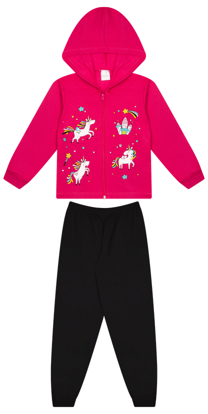 Conjunto Infantil Feminino 2 peças Moletom - Jaqueta com capuz - Meia Estação - Tamanho 4,6 e 8 (Cópia)