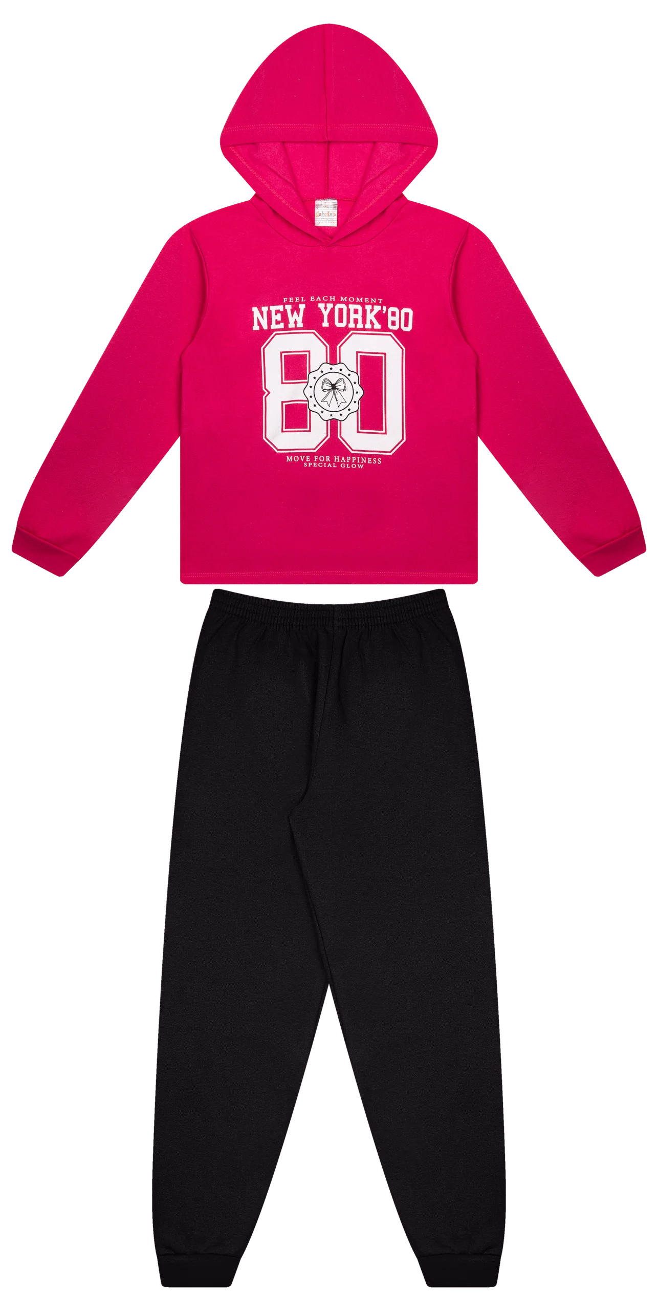 Conjunto Infantil Feminino 2 peças Moletom - Com capuz - Meia Estação - Tamanho 10,12 e 14