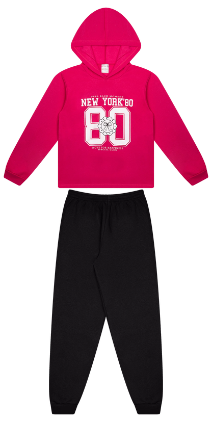 Conjunto Infantil Feminino 2 peças Moletom - Com capuz - Meia Estação - Tamanho 10,12 e 14
