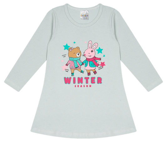 Vestido infantil manga longa em cotton – Meia estação - Tamanho 1 ao 3