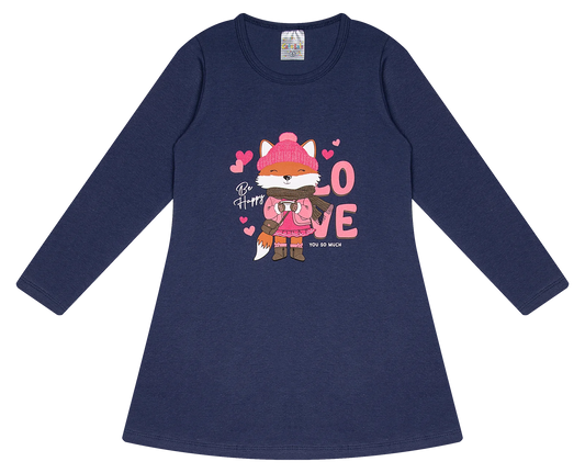 Vestido infantil manga longa em cotton – Meia estação - Tamanho 4, 6 e 8