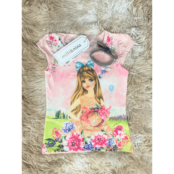 Conjunto Verão Boneca, Blusinha, Shorts e Cinto - Milli & Nina - Tamanho 3