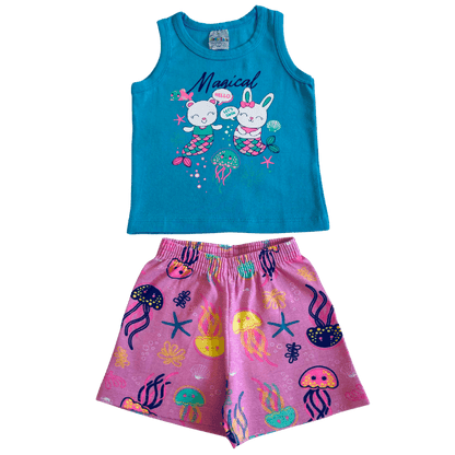 Conjunto 2 peças Menina Dia a Dia Camiseta Regata + Bermuda cotton - do 1 ao 3