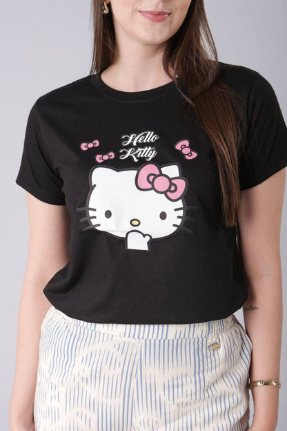 Camiseta Juvenil Hello Kitty - Preto - Tamanho P, M e G