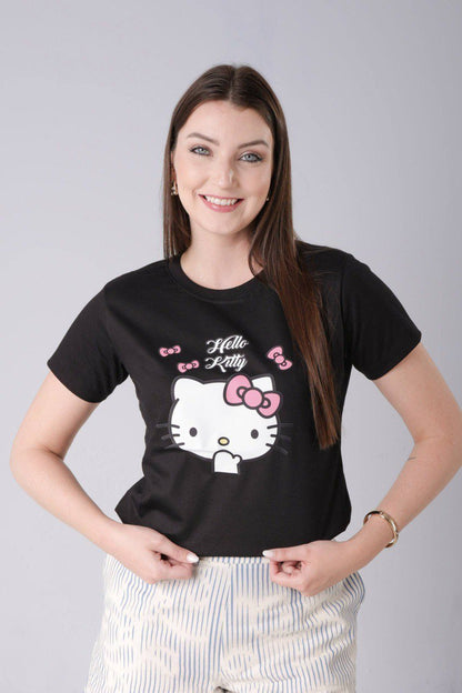 Camiseta Juvenil Hello Kitty - Preto - Tamanho P, M e G