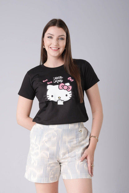 Camiseta Juvenil Hello Kitty - Preto - Tamanho P, M e G