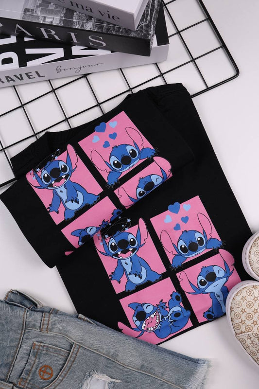 Camiseta Juvenil Stitch - Preto - Tamanho P, M e G