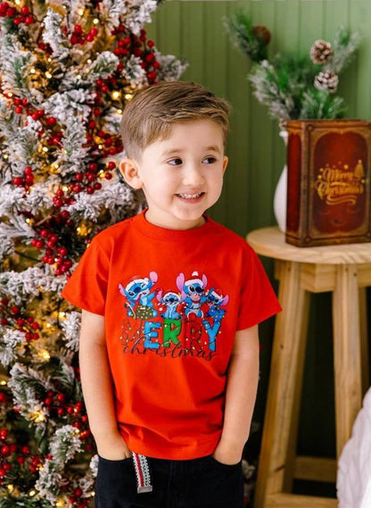 Camiseta Infantil Stitch Merry Christmas - Vermelho - Festividades - 2 ao 10