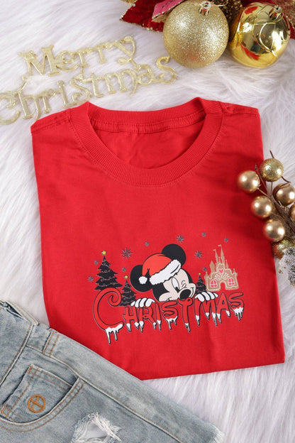 Camiseta Juvenil Mickey Merry Christmas - Vermelho - Festividades - M e G