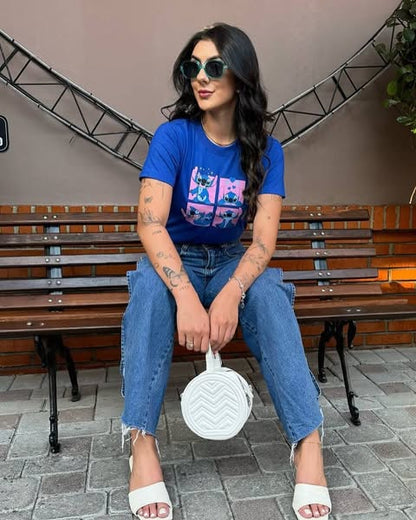 Camiseta Juvenil Stitch - Preto - Tamanho P, M e G