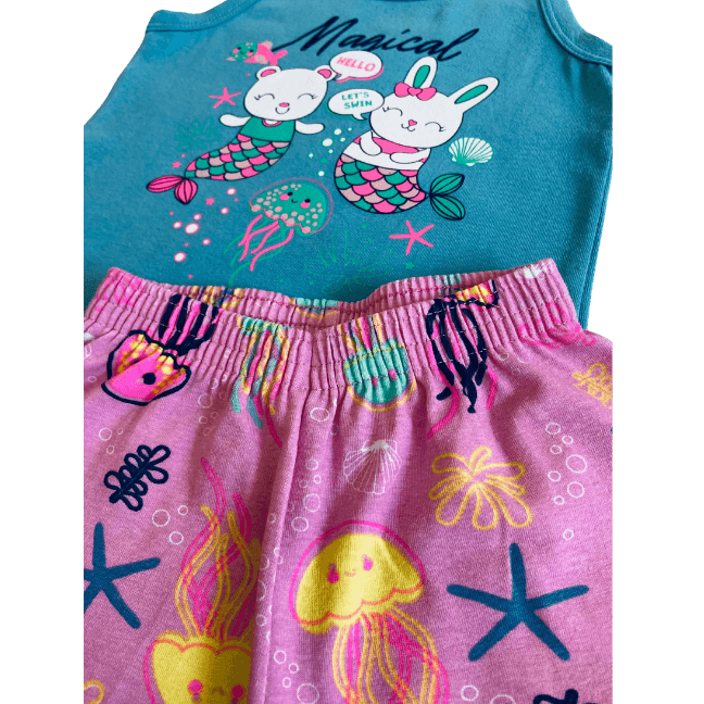 Conjunto 2 peças Menina Dia a Dia Camiseta Regata + Bermuda cotton - do 1 ao 3