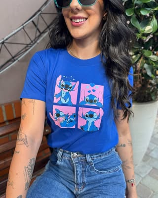 Camiseta Juvenil Stitch - Preto - Tamanho P, M e G