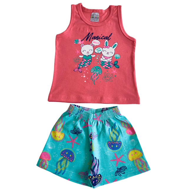 Conjunto 2 peças Menina Dia a Dia Camiseta Regata + Bermuda cotton - do 1 ao 3