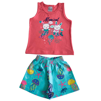 Conjunto 2 peças Menina Dia a Dia Camiseta Regata + Bermuda cotton - do 1 ao 3