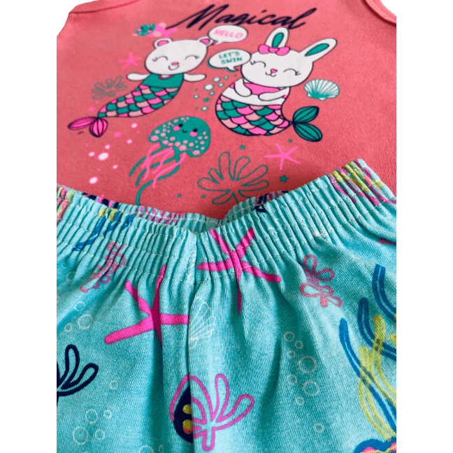 Conjunto 2 peças Menina Dia a Dia Camiseta Regata + Bermuda cotton - do 1 ao 3