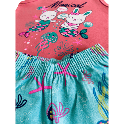 Conjunto 2 peças Menina Dia a Dia Camiseta Regata + Bermuda cotton - do 1 ao 3
