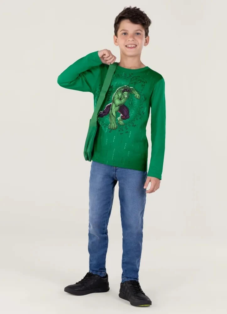 Camiseta manga longa Hulk Brandili - Tamanhos do 4 ao 10